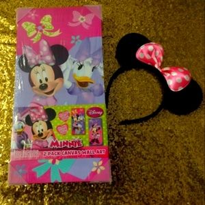 🆕 - Disney Bundle / 2 Pack Canvas Wall Art and Minnie Mouse Ears Headband